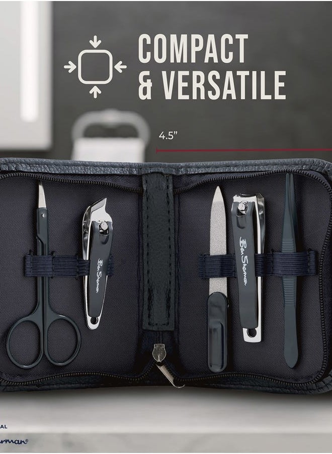 Ben Sherman Nail Clippers for Men Travel Size Nail Clipper Set, 5 Pcs Mens Nail Grooming Kit Includes Nail Clippers, Scissors, Tweezers and Leather Traveling Case  - Image 4