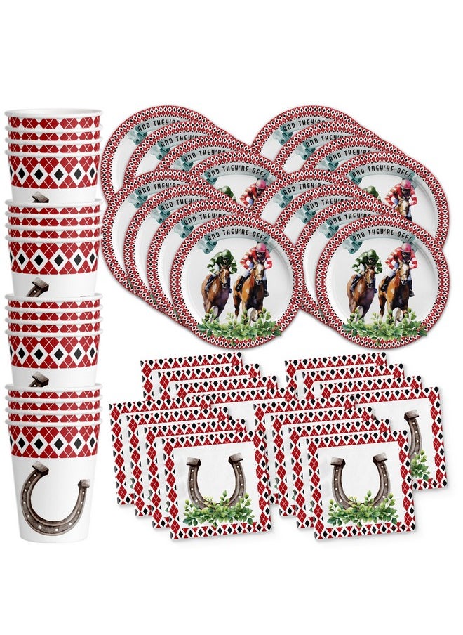 Birthday Galore Derby Day Birthday Party Supplies - Kentucky Horse Racing Plates - Horse Bridal Shower - Tableware Set Includes Plates Napkins Cups - Kit for 16  - Image 1