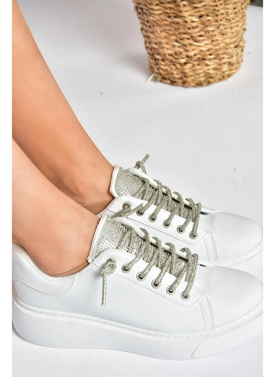 Fox Shoes P602001709 White Stone Lace-Up Women's Sports Shoes Sneakers