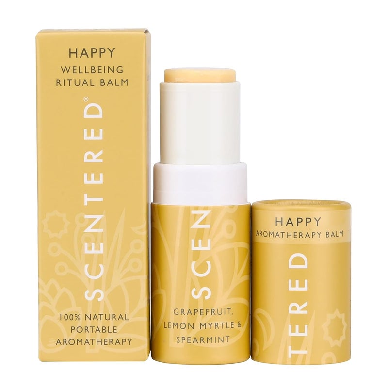 Scentered Scentered Aromatherapy Balm Stick - Happy - Mood Boost Roll On Essential Oils Blend for Positive Thinking - 100% Natural: Grapefruit, Cedarwood, Lemon Myrtle Essential Oil - Positive Gifts for Women 