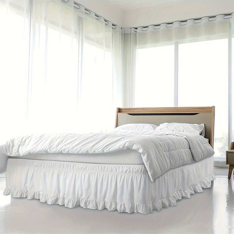 Milky White Queen Bed Skirt Flanged Lace Elastic Double Stretchable Dust Cover - Image 1