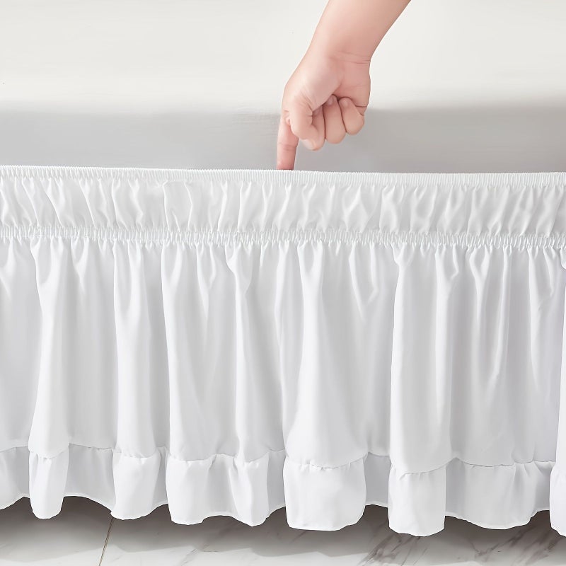 Milky White Queen Bed Skirt Flanged Lace Elastic Double Stretchable Dust Cover - Image 5
