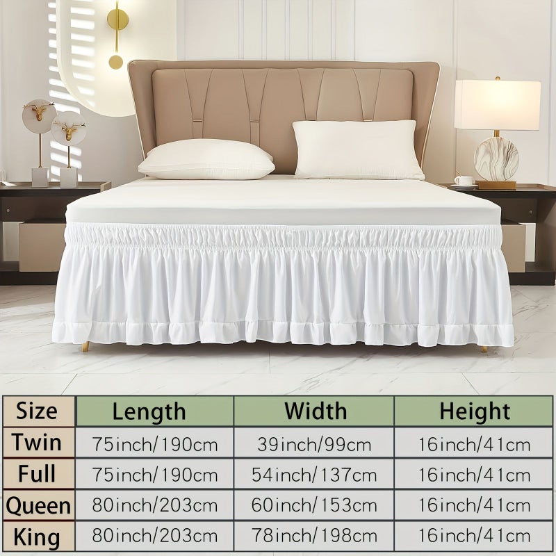 Milky White Queen Bed Skirt Flanged Lace Elastic Double Stretchable Dust Cover - Image 3