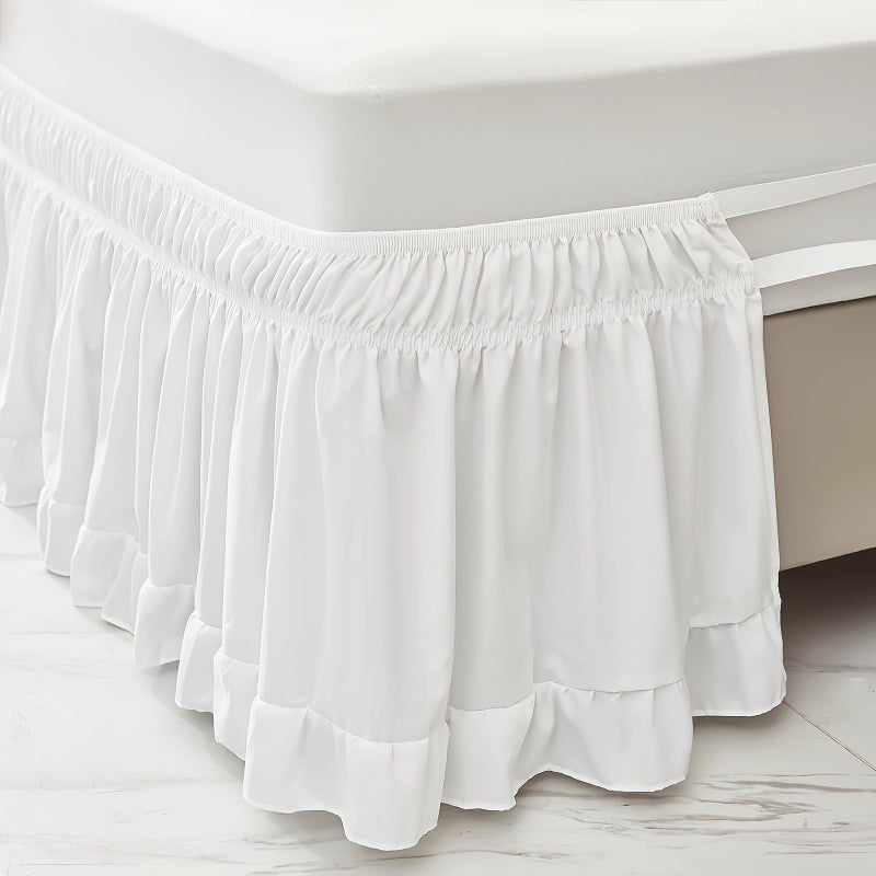Milky White Queen Bed Skirt Flanged Lace Elastic Double Stretchable Dust Cover - Image 4