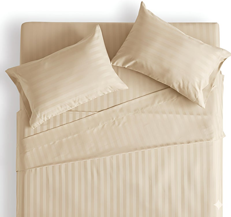 Filymore Super King Size Bedsheet for Double/King Bed | 300 TC Satin Striped Microfiber, Solid Cream Embossed Design | XXL 108 x 108 Inches with 2 King Pillow Covers - Image 1