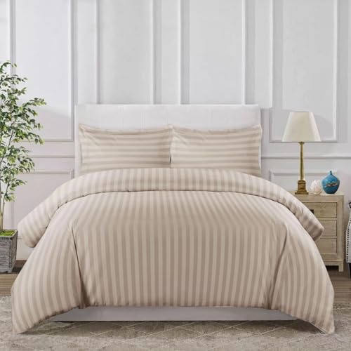 Filymore Super King Size Bedsheet for Double/King Bed | 300 TC Satin Striped Microfiber, Solid Cream Embossed Design | XXL 108 x 108 Inches with 2 King Pillow Covers - Image 2