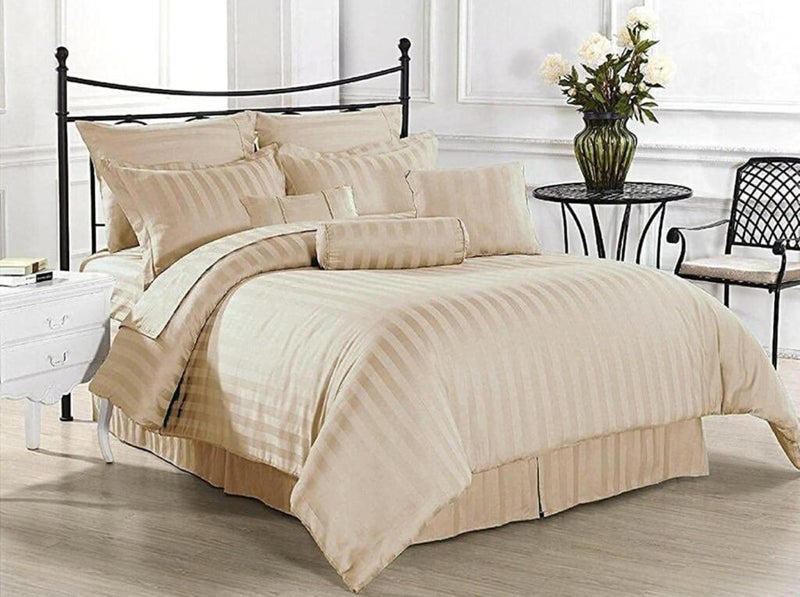 Filymore Super King Size Bedsheet for Double/King Bed | 300 TC Satin Striped Microfiber, Solid Cream Embossed Design | XXL 108 x 108 Inches with 2 King Pillow Covers - Image 4