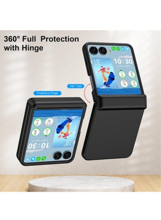 [1+1] جراب مصمم لهاتف Samsung Galaxy Z Flip 7 5G مع عبوة واحدة من واقي الشاشة، جراب خفيف الوزن للغاية مصنوع من مادة الكمبيوتر الشخصي مع مفصلات صلبة لهاتف Samsung Z Flip 7 (أسود) - view 3