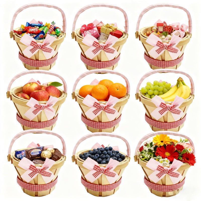 MEYAGO 10 Pcs Mini Wooden Apple Baskets Bulk 4 x 5.1 Inch Bushel Baskets with Handle for Gifts, Farmers Market, Fall Picnic, Garden Picking, Fruit Strawberry Flowers Crafts, Home Wedding Party Decor - Image 3