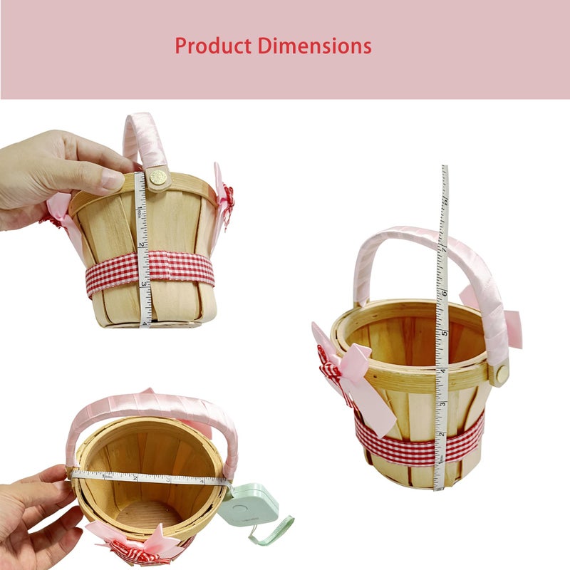 MEYAGO 10 Pcs Mini Wooden Apple Baskets Bulk 4 x 5.1 Inch Bushel Baskets with Handle for Gifts, Farmers Market, Fall Picnic, Garden Picking, Fruit Strawberry Flowers Crafts, Home Wedding Party Decor - Image 5
