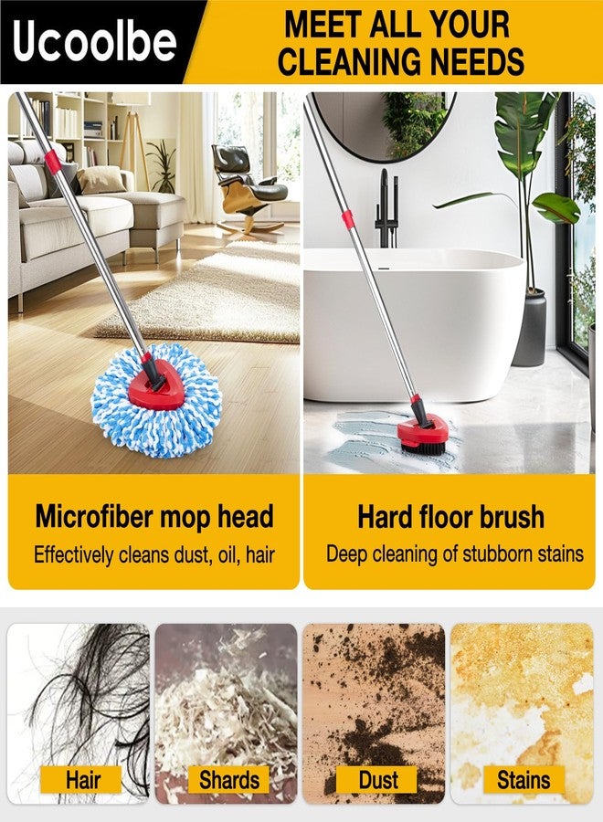 Ucoolbe Spin Mop Replacement Head for O Cedar 2 Tank RinseClean,4 Mop Heads, 1 Mop Brush, 1 Mop Handle, 1 Mop Base,Spin Mop Microfiber Refill with 30" to 58" Mop Replacement Handle - Image 5