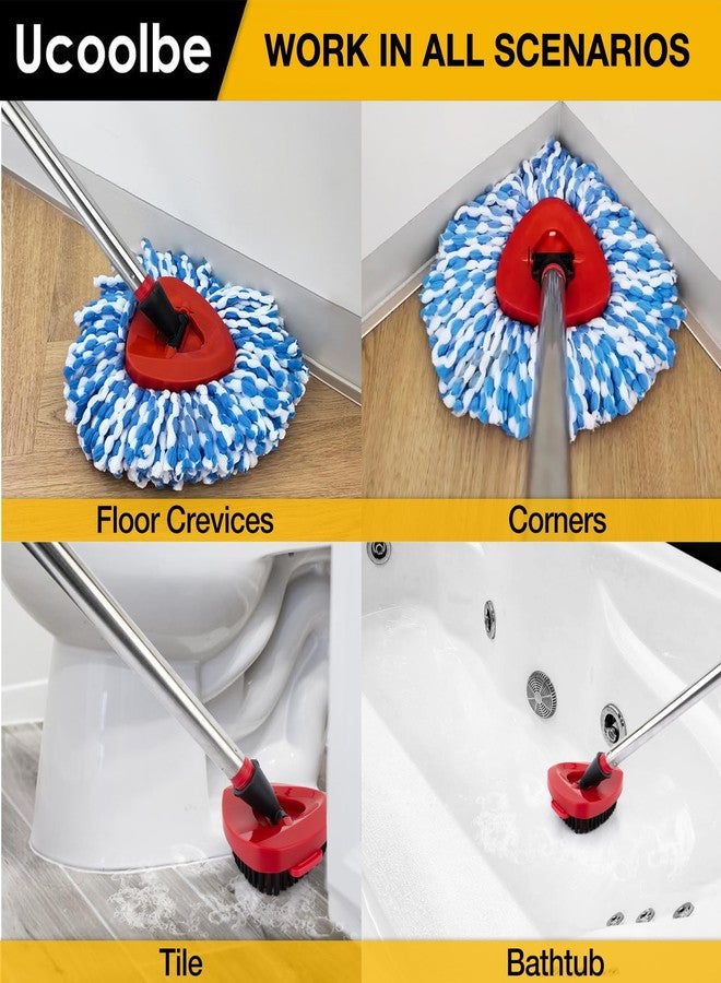 Ucoolbe Spin Mop Replacement Head for O Cedar 2 Tank RinseClean,4 Mop Heads, 1 Mop Brush, 1 Mop Handle, 1 Mop Base,Spin Mop Microfiber Refill with 30" to 58" Mop Replacement Handle - Image 4