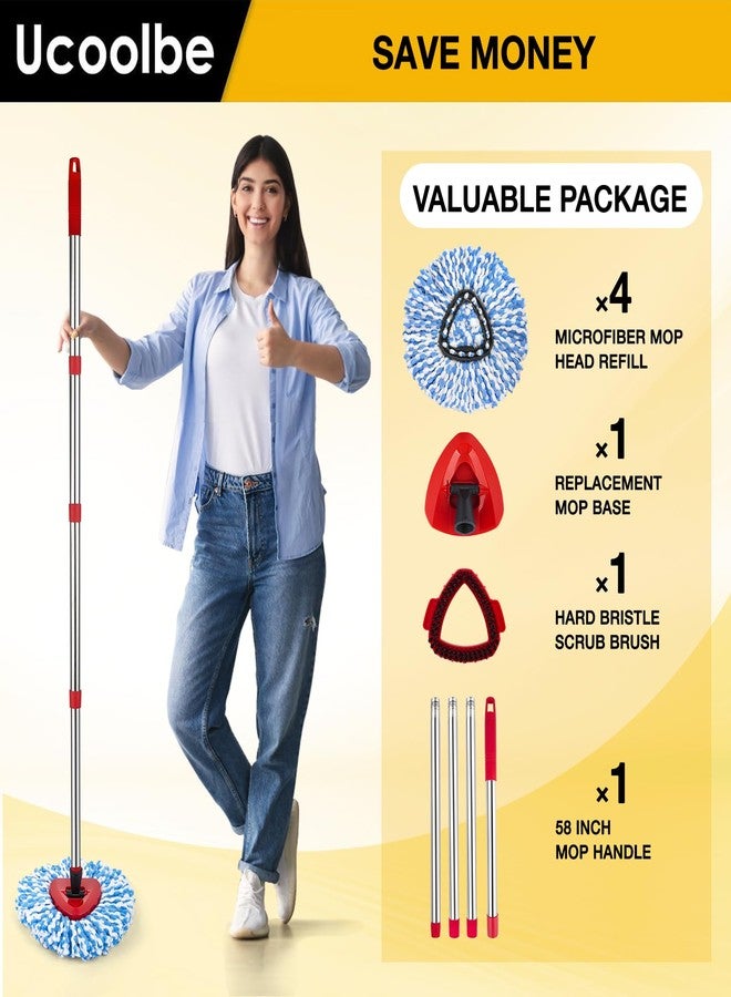 Ucoolbe Spin Mop Replacement Head for O Cedar 2 Tank RinseClean,4 Mop Heads, 1 Mop Brush, 1 Mop Handle, 1 Mop Base,Spin Mop Microfiber Refill with 30" to 58" Mop Replacement Handle - Image 3