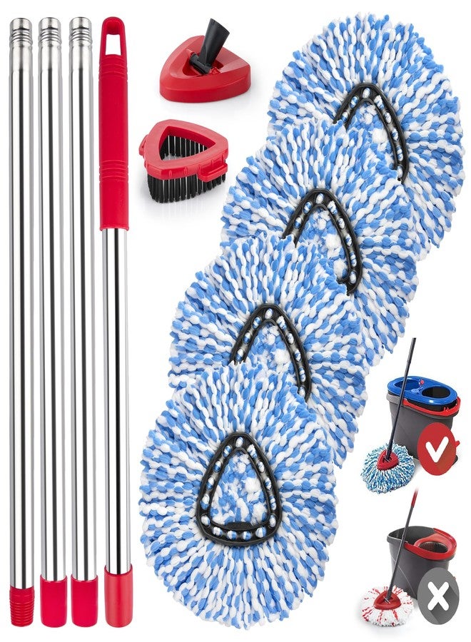 Ucoolbe Spin Mop Replacement Head for O Cedar 2 Tank RinseClean,4 Mop Heads, 1 Mop Brush, 1 Mop Handle, 1 Mop Base,Spin Mop Microfiber Refill with 30" to 58" Mop Replacement Handle - Image 1