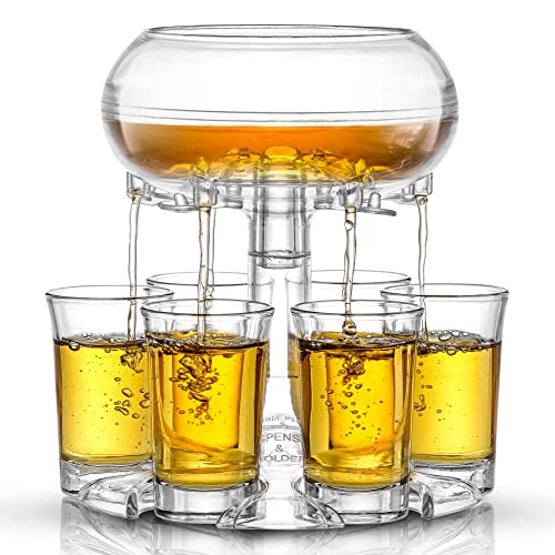 JoyJolt JoyJolt 6 Shot Glass Dispenser and Glass Set 32oz Liquor Dispenser for Home Bar Accessories Parties 