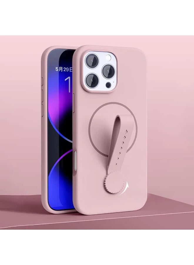 Magnetic Silicone Phone Case With 360 Degree Rotating Finger Band Mobile Phones Cover for Iphone 11 (Pink)