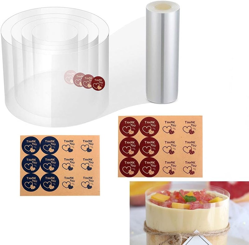 DATANYA Cake Collars 6.3 x 394inch Acetate Rolls Clear Cake Strips Transparent Mousse Cake Collar Acetate Sheet for Baking, Surrounding Edge Decorating + Bonus with Delicate Stickers - Image 1