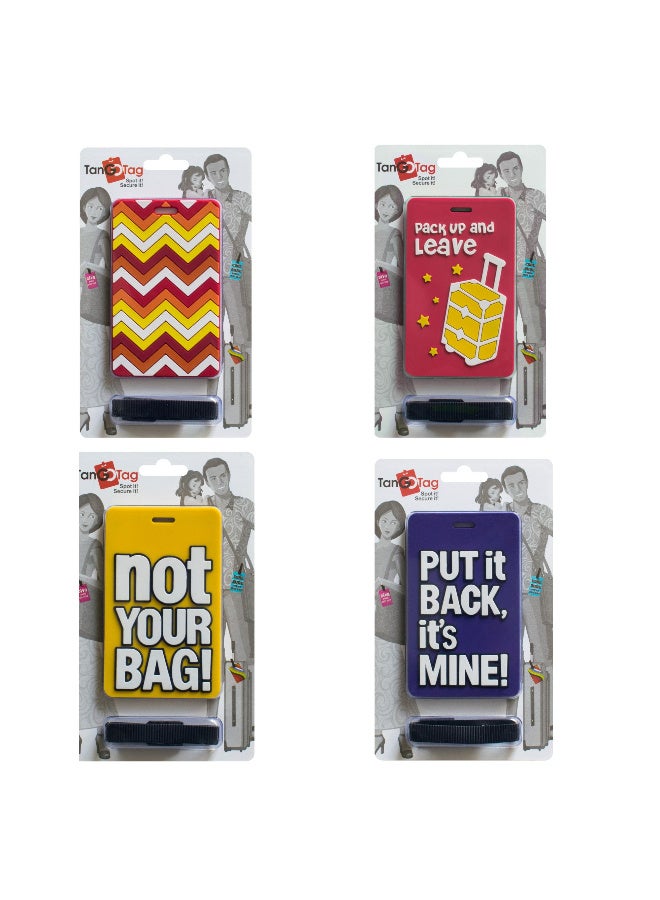 TangoTag Luggage Tag for Suitcases, Value Combo 4 Pcs Pack, Suitcase Tags Identifiers, Cute Bag Tags, Name Travel Tags, ID Labels for Men & Women, Luggage Travel Essentials – HTC-TT837 - Image 1