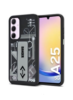 Techie Aesthetic Fashion Silicone Back Case Cover with Magnetic Hand Grip & Kickstand for Samsung Galaxy A25 – Black/ grey  - Image 1