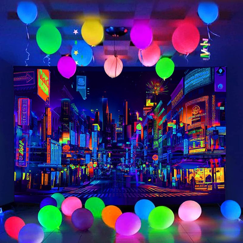 Bzhilja Blacklight Japanese Anime Tapestry, UV Reactive Punk Cityscape Wall Tapestry, Japanese Tokyo Billboards District City 80S Art Wall Hangings for Living Room Bedroom Dorm - Image 4