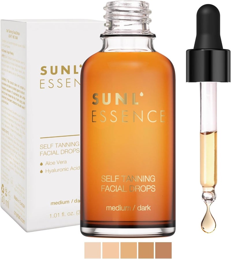 SunlEssence Tanning Drops SelfTan for Face Body Gradual Sunkissed Glow with Colour StreakFree Fake Tan Natural Finish Mix with Any Face Cream for a Smooth Even Tan DarkMedium