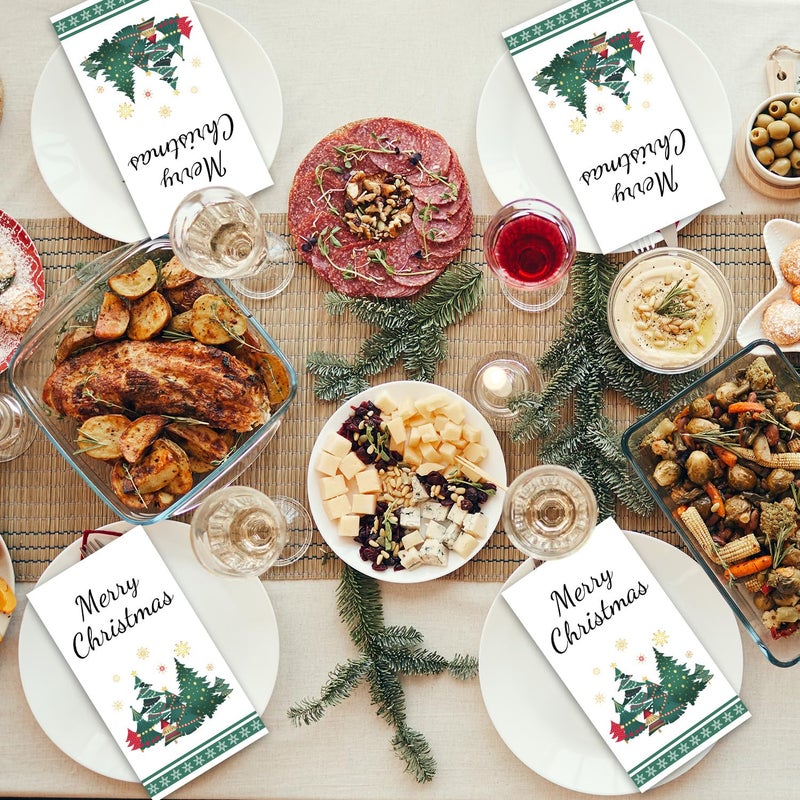 CutebriCase 200 Pcs Christmas Napkins Disposable Guest Paper Napinks Hand Towels Cocktail Party Napkins Holiday Decorations  Christmas Tree Napinks Guest Towels for Lunch Dinner Kitchen Bathroom  - Image 3