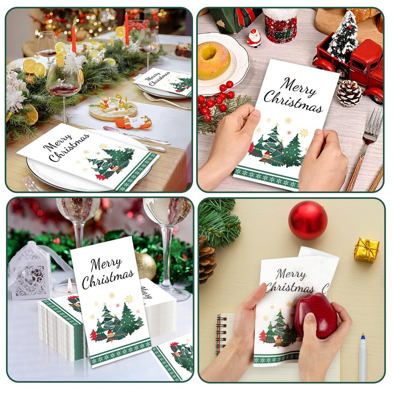 CutebriCase 200 Pcs Christmas Napkins Disposable Guest Paper Napinks Hand Towels Cocktail Party Napkins Holiday Decorations  Christmas Tree Napinks Guest Towels for Lunch Dinner Kitchen Bathroom  - Image 2