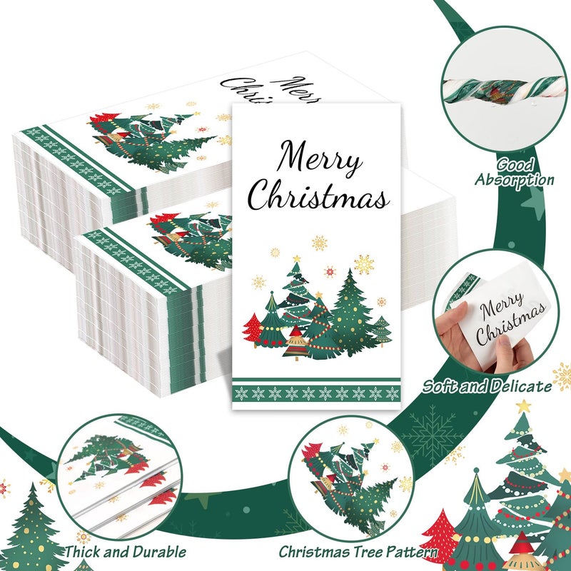 CutebriCase 200 Pcs Christmas Napkins Disposable Guest Paper Napinks Hand Towels Cocktail Party Napkins Holiday Decorations  Christmas Tree Napinks Guest Towels for Lunch Dinner Kitchen Bathroom  - Image 1