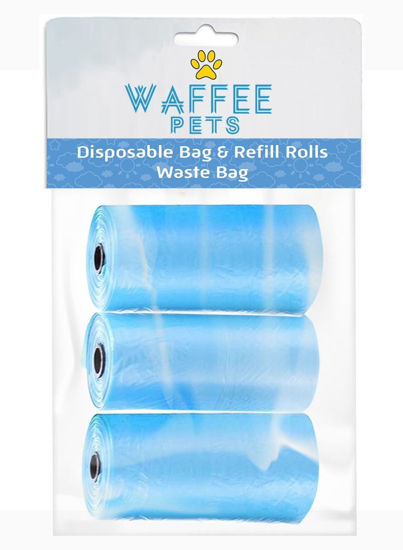 Waffee Waffee Pet Dog Waste Bags, Poo Bags, Pack of 3 Rolls (60 Bags)-Blue  - Image 1