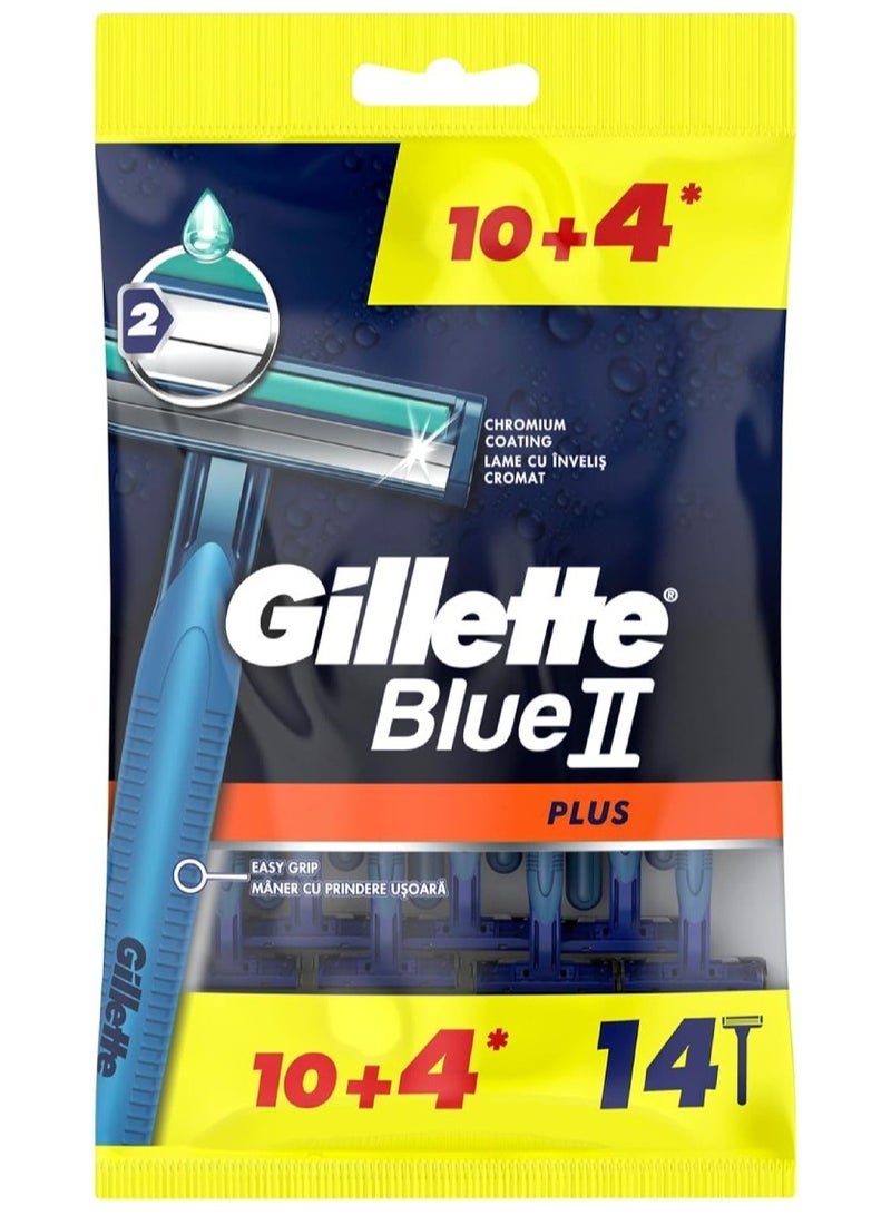Gillette Blue II Plus Disposable Razor Blades for Men, 14 Blades - Image 1