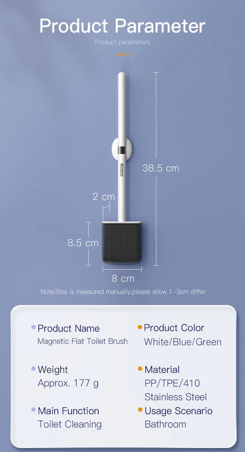 SKOFRI Toilet Brush Set for Bathroom Toilet Brush in Silicone Material with Hard Plastic Holder Comes with Slim Flex Brush Anti-drip Set, No-Slip Long Handle Soft Silicone Bristles - Image 2