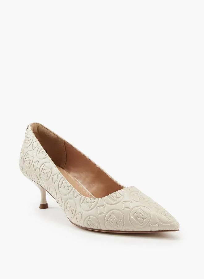 ELLE IVORY Women'S Monogram Embossed Shoes With Kitten Heels for Women | Best Price UAE