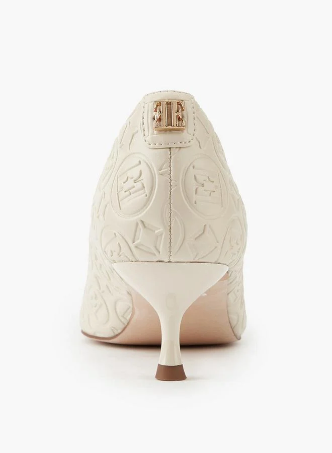 ELLE IVORY Women'S Monogram Embossed Shoes With Kitten Heels for Women | Best Price UAE