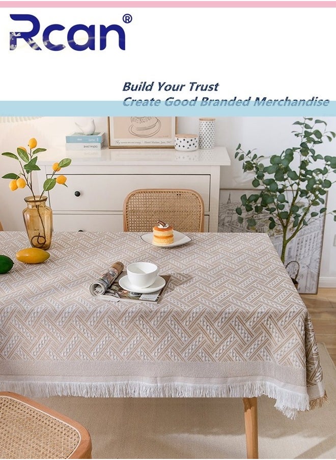 Rcan Simple Tablecloth, Rectangle Tablecloth Weaved Pattern Waterproof Spillproof Wrinkle Free Table Cloth, Kitchen Dining Tabletop Decoration 130*230 CM  - Image 1