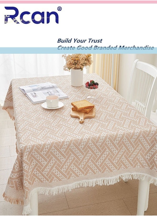 Rcan - Simple Tablecloth, Rectangle Tablecloth Weaved Pattern Waterproof Spillproof Wrinkle Free Table Cloth, Kitchen Dining Tabletop Decoration 130*230 CM - Image 1