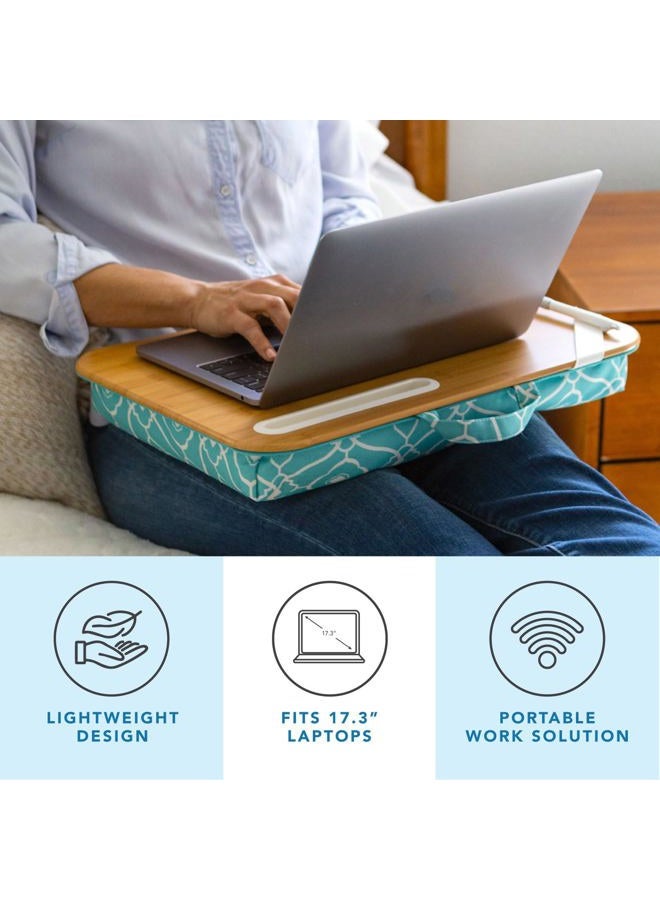 LAPGEAR XL Designer Lap Desk with Phone Holder and Device Ledge - Aqua Trellis - Fits up to 17.3 Inch Laptops - Style No. 45512 - Image 2