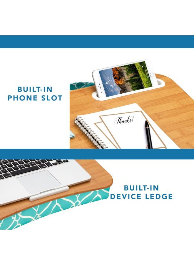 LAPGEAR XL Designer Lap Desk with Phone Holder and Device Ledge - Aqua Trellis - Fits up to 17.3 Inch Laptops - Style No. 45512 - Image 4