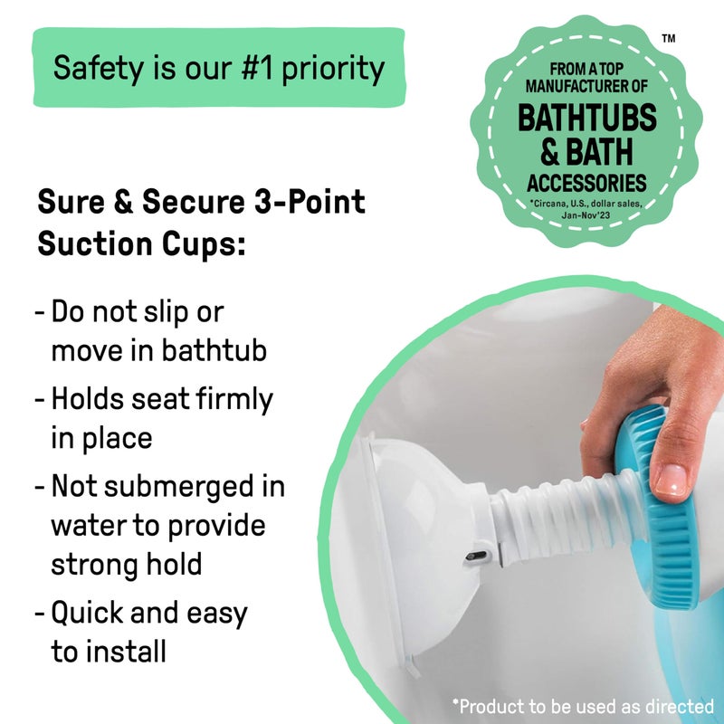 Ingenuity My Bath Seat for Sit-Up Baby Bathing, Sure & Secure Suction Cups, ASTM Safety Tested & Approved, Backrest for Assisted Sitting, Easy Setup & Storage, Aqua - Image 4