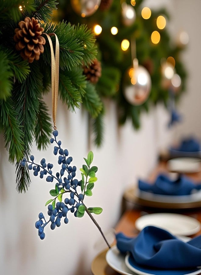 Cauaoa Artificial Blueberry Stems with Berries, Blue Christmas Fruit Decor, DIY Floral Arrangement, Artificial Plants Flowers - Image 4