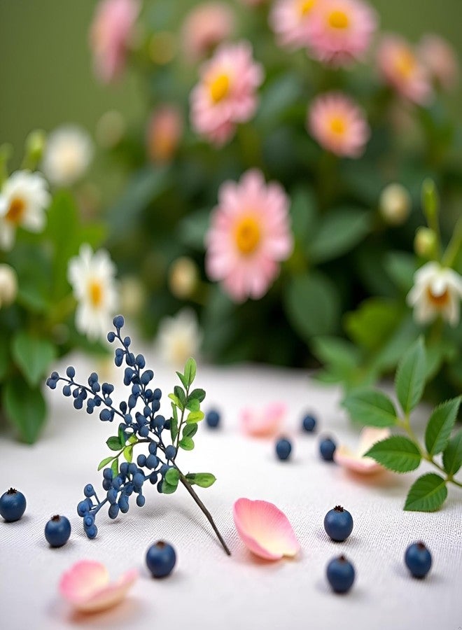 Cauaoa Artificial Blueberry Stems with Berries, Blue Christmas Fruit Decor, DIY Floral Arrangement, Artificial Plants Flowers - Image 2