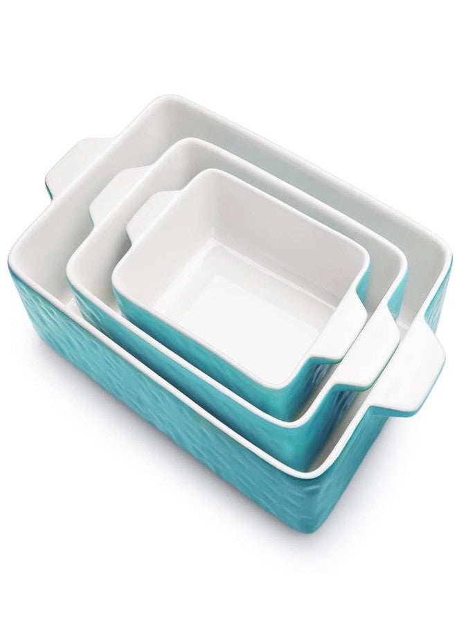 Krokori Casserole Dishes for Oven, Ceramic Baking Dishes, Lasagna Pan with Handles, Porcelain Baking Pan Deep, Bakeware for Baking, Cooking, Wedding Gift, Set of 3 (11.6" x 7.8", Aquamarine) - Image 1