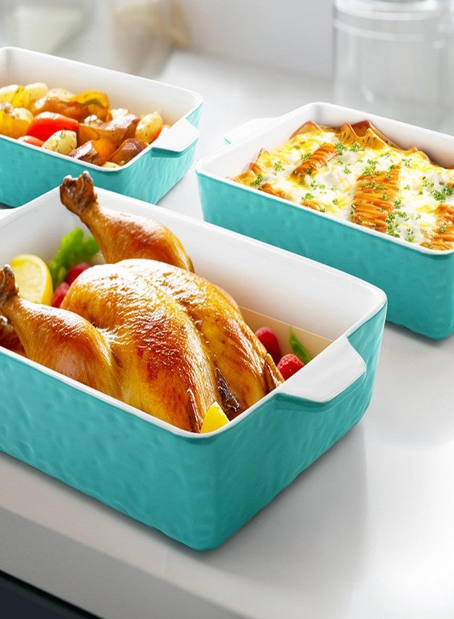 Krokori Casserole Dishes for Oven, Ceramic Baking Dishes, Lasagna Pan with Handles, Porcelain Baking Pan Deep, Bakeware for Baking, Cooking, Wedding Gift, Set of 3 (11.6" x 7.8", Aquamarine) - Image 2