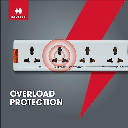 Havells 4 Way Extension Board With Surge & Spike Protection|For Power Requirements Up To 1440W |1.5 Mtr ISI Certified Copper Wire| LED Indicator | Rating -6A, 240V | Home & Office Use, 10 Volts - Image 5