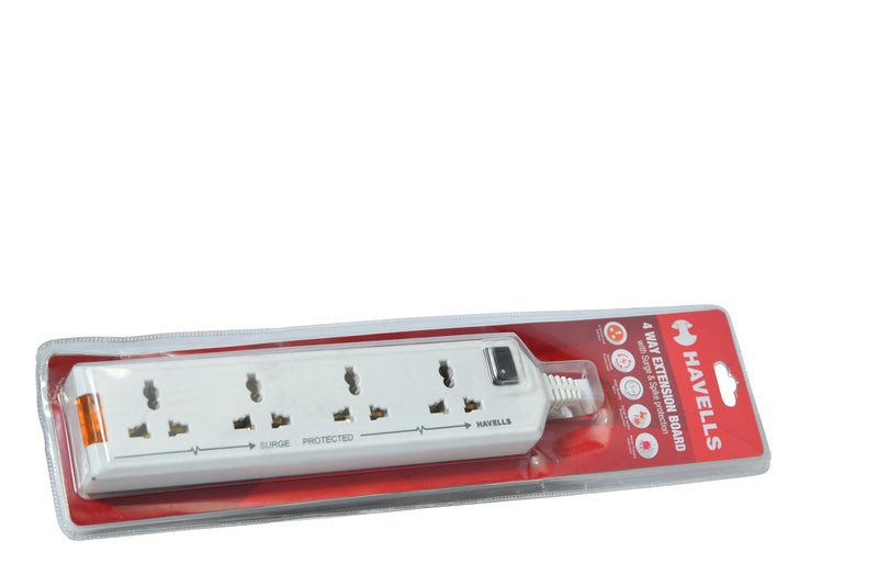 Havells 4 Way Extension Board With Surge & Spike Protection|For Power Requirements Up To 1440W |1.5 Mtr ISI Certified Copper Wire| LED Indicator | Rating -6A, 240V | Home & Office Use, 10 Volts - Image 3