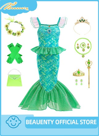 فستان حورة البحر للبنات - زي حورة البحر الصغيرة للبنات مع مطابقة
