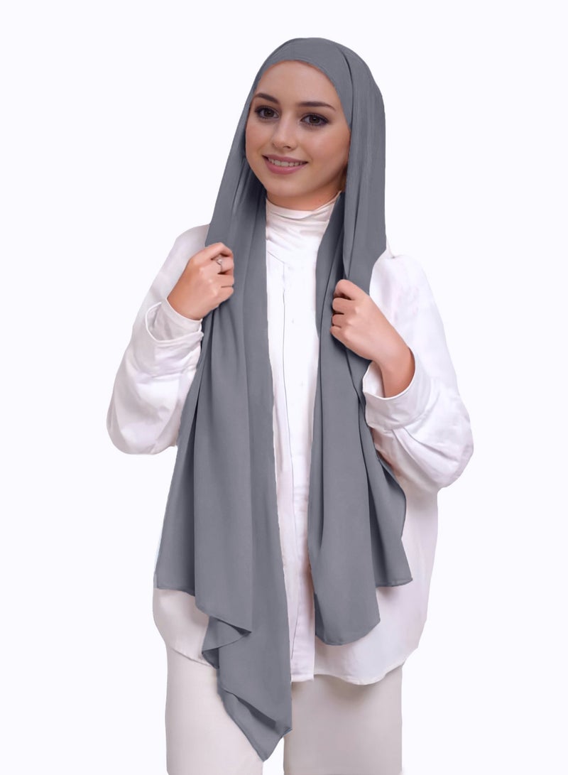 Perfectory Chiffon Instant Hijab for Women Muslim Under Scarf Tube Cap, Headscarf Turban Wrap- Dark Grey - Image 1