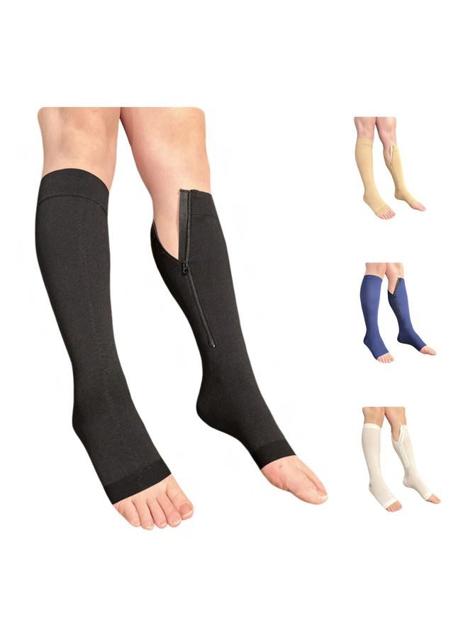 Ziperior Open Toe Inside Leg Calf Zipper 30-40 mmHg Grade 3 Compression Socks (Black, 3X-Large) - Image 1
