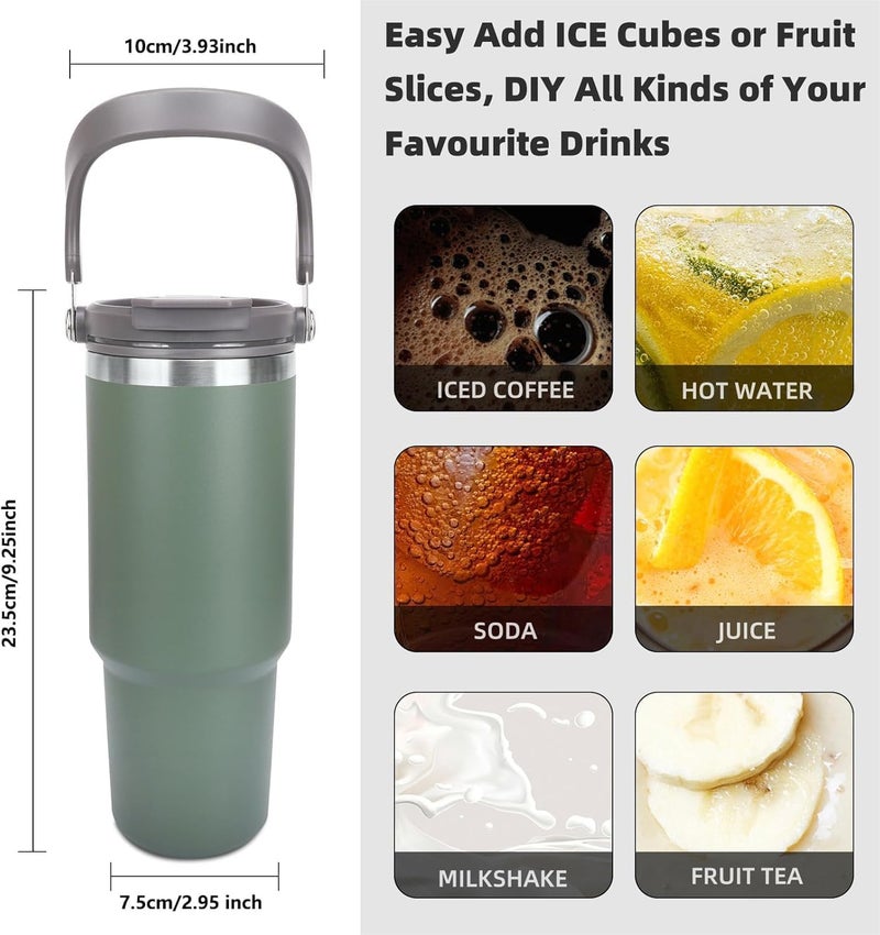 Vasukie 900ML Stainless Steel Tumbler with Straw and Top Handle, Leakproof Sipper Water Bottle, Dual Flip Lid for Office, Gym, Water, Coffee, Tea and Cold Drinks (Aqua) - Image 2