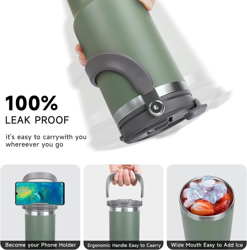 Vasukie 900ML Stainless Steel Tumbler with Straw and Top Handle, Leakproof Sipper Water Bottle, Dual Flip Lid for Office, Gym, Water, Coffee, Tea and Cold Drinks (Aqua) - Image 5
