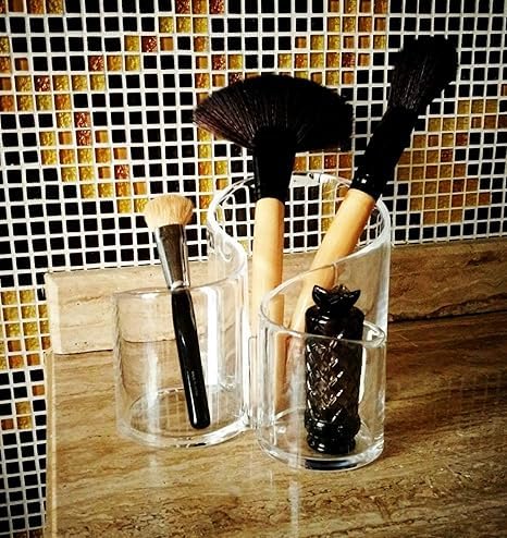 KAVSIYA 3 Compartments Acrylic Cosmetic Organizer Display Stand - Makeup Brushes-Lipstick-Pencil-Hair Combs and Jewelry Storage Holder for Home claer - Image 5